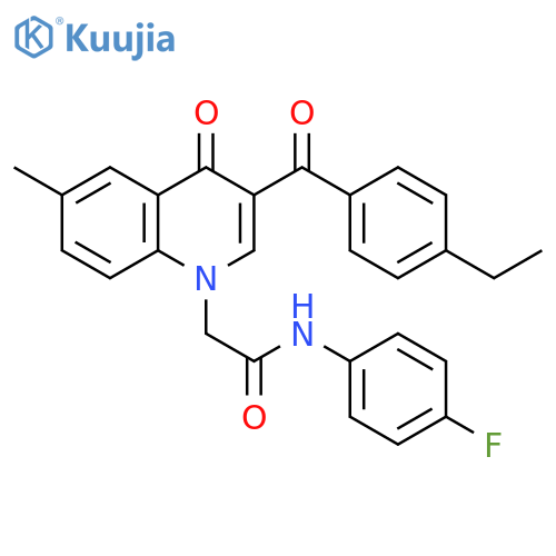 2-3-(4-ethylbenzoyl)-6-methyl-4-oxo-1,4-dihydroquinolin-1-yl-N-(4-fluorophenyl)acetamide structure