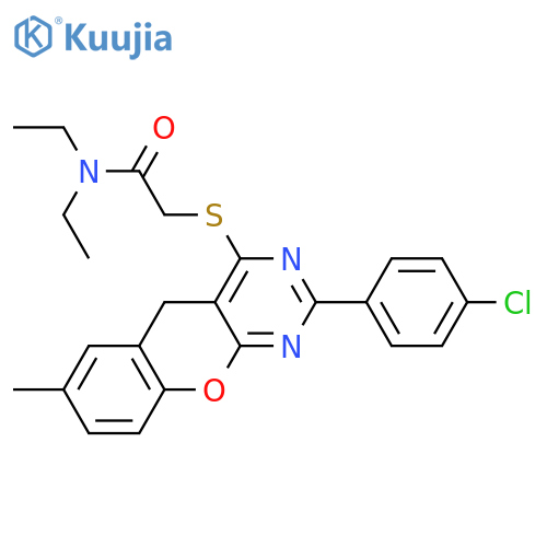 2-{2-(4-chlorophenyl)-7-methyl-5H-chromeno2,3-dpyrimidin-4-ylsulfanyl}-N,N-diethylacetamide structure