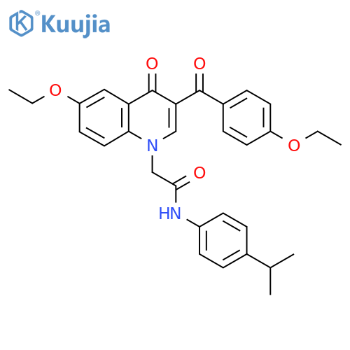 2-6-ethoxy-3-(4-ethoxybenzoyl)-4-oxo-1,4-dihydroquinolin-1-yl-N-4-(propan-2-yl)phenylacetamide structure