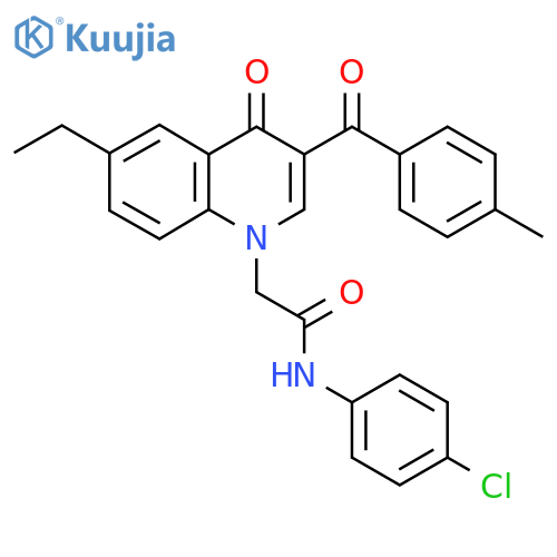 N-(4-chlorophenyl)-2-6-ethyl-3-(4-methylbenzoyl)-4-oxo-1,4-dihydroquinolin-1-ylacetamide structure