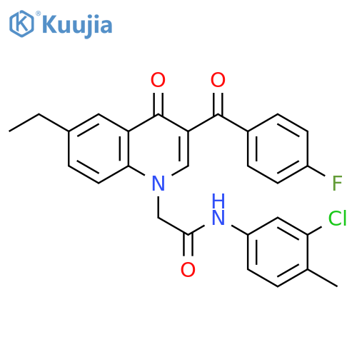 N-(3-chloro-4-methylphenyl)-2-6-ethyl-3-(4-fluorobenzoyl)-4-oxo-1,4-dihydroquinolin-1-ylacetamide structure