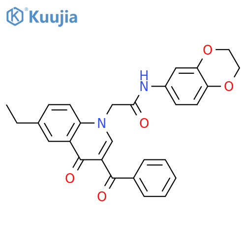 2-(3-benzoyl-6-ethyl-4-oxo-1,4-dihydroquinolin-1-yl)-N-(2,3-dihydro-1,4-benzodioxin-6-yl)acetamide structure