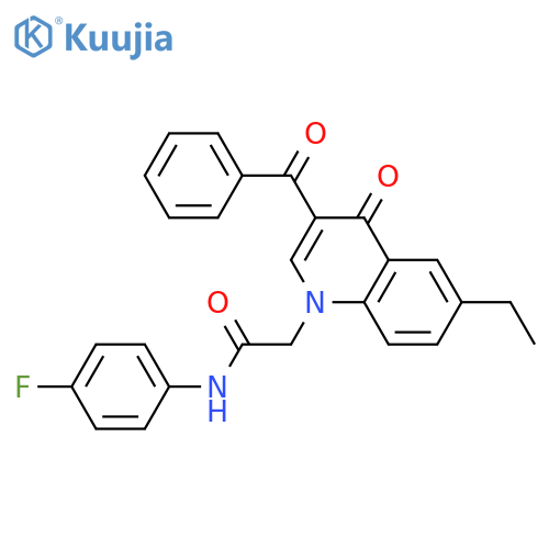 2-(3-benzoyl-6-ethyl-4-oxo-1,4-dihydroquinolin-1-yl)-N-(4-fluorophenyl)acetamide structure