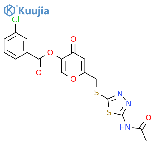 6-{(5-acetamido-1,3,4-thiadiazol-2-yl)sulfanylmethyl}-4-oxo-4H-pyran-3-yl 3-chlorobenzoate structure