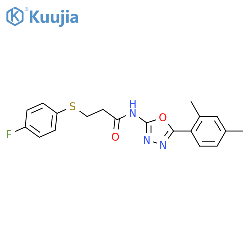 N-5-(2,4-dimethylphenyl)-1,3,4-oxadiazol-2-yl-3-(4-fluorophenyl)sulfanylpropanamide structure
