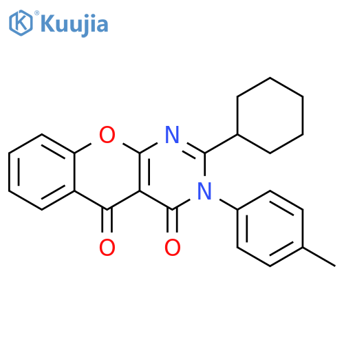 2-cyclohexyl-3-(4-methylphenyl)-3H,4H,5H-chromeno2,3-dpyrimidine-4,5-dione structure