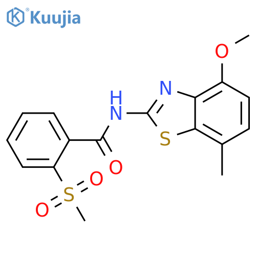 2-methanesulfonyl-N-(4-methoxy-7-methyl-1,3-benzothiazol-2-yl)benzamide structure