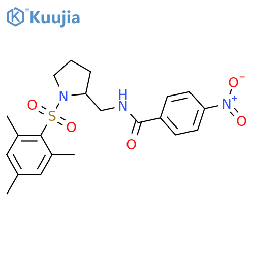 4-nitro-N-{1-(2,4,6-trimethylbenzenesulfonyl)pyrrolidin-2-ylmethyl}benzamide structure