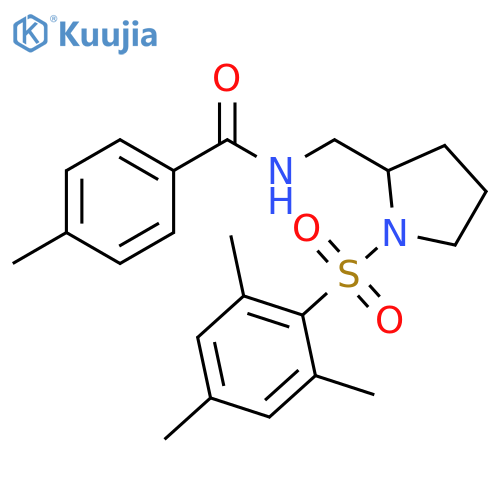 4-methyl-N-{1-(2,4,6-trimethylbenzenesulfonyl)pyrrolidin-2-ylmethyl}benzamide structure