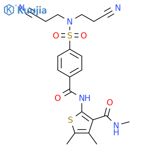 2-{4-bis(2-cyanoethyl)sulfamoylbenzamido}-N,4,5-trimethylthiophene-3-carboxamide structure