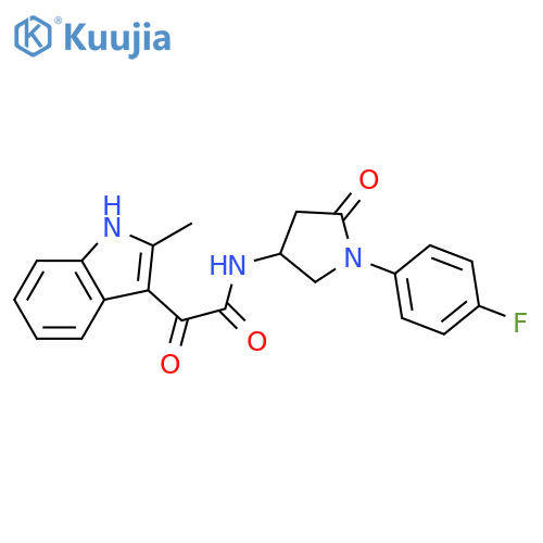 N-1-(4-fluorophenyl)-5-oxopyrrolidin-3-yl-2-(2-methyl-1H-indol-3-yl)-2-oxoacetamide structure