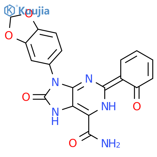 9-(2H-1,3-benzodioxol-5-yl)-2-(2-hydroxyphenyl)-8-oxo-8,9-dihydro-7H-purine-6-carboxamide structure