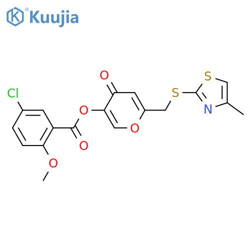 6-{(4-methyl-1,3-thiazol-2-yl)sulfanylmethyl}-4-oxo-4H-pyran-3-yl 5-chloro-2-methoxybenzoate structure