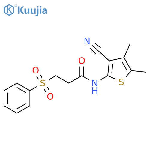 3-(benzenesulfonyl)-N-(3-cyano-4,5-dimethylthiophen-2-yl)propanamide structure