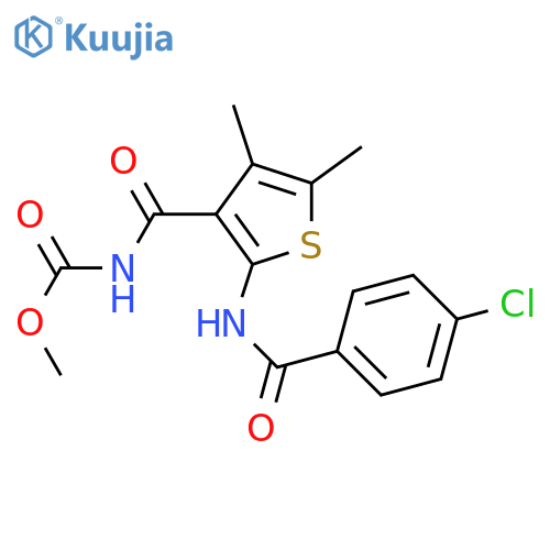 methyl N-2-(4-chlorobenzamido)-4,5-dimethylthiophene-3-carbonylcarbamate structure