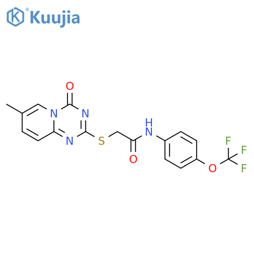 2-({7-methyl-4-oxo-4H-pyrido1,2-a1,3,5triazin-2-yl}sulfanyl)-N-4-(trifluoromethoxy)phenylacetamide structure