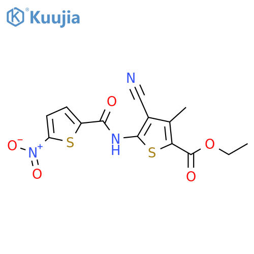 ethyl 4-cyano-3-methyl-5-(5-nitrothiophene-2-amido)thiophene-2-carboxylate structure