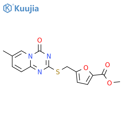 methyl 5-({7-methyl-4-oxo-4H-pyrido1,2-a1,3,5triazin-2-yl}sulfanyl)methylfuran-2-carboxylate structure