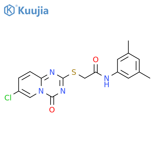 2-({7-chloro-4-oxo-4H-pyrido1,2-a1,3,5triazin-2-yl}sulfanyl)-N-(3,5-dimethylphenyl)acetamide structure