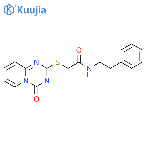 2-({4-oxo-4H-pyrido1,2-a1,3,5triazin-2-yl}sulfanyl)-N-(2-phenylethyl)acetamide structure
