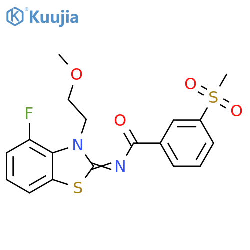 N-(2E)-4-fluoro-3-(2-methoxyethyl)-2,3-dihydro-1,3-benzothiazol-2-ylidene-3-methanesulfonylbenzamide structure