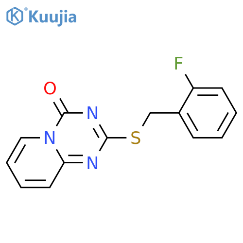 2-{(2-fluorophenyl)methylsulfanyl}-4H-pyrido1,2-a1,3,5triazin-4-one structure