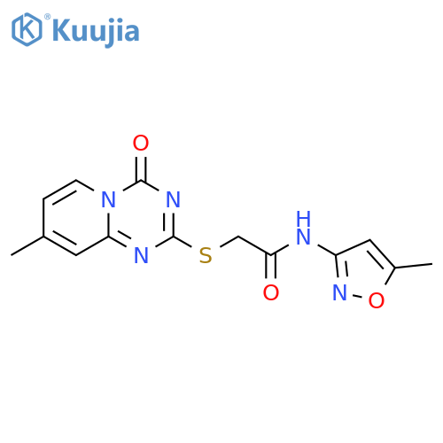 N-(5-methyl-1,2-oxazol-3-yl)-2-({8-methyl-4-oxo-4H-pyrido1,2-a1,3,5triazin-2-yl}sulfanyl)acetamide structure