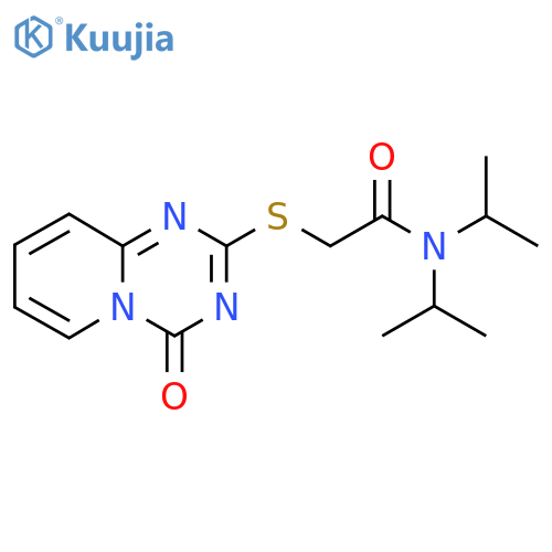 2-({4-oxo-4H-pyrido1,2-a1,3,5triazin-2-yl}sulfanyl)-N,N-bis(propan-2-yl)acetamide structure