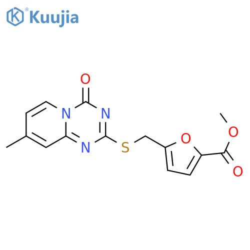 methyl 5-({8-methyl-4-oxo-4H-pyrido1,2-a1,3,5triazin-2-yl}sulfanyl)methylfuran-2-carboxylate structure