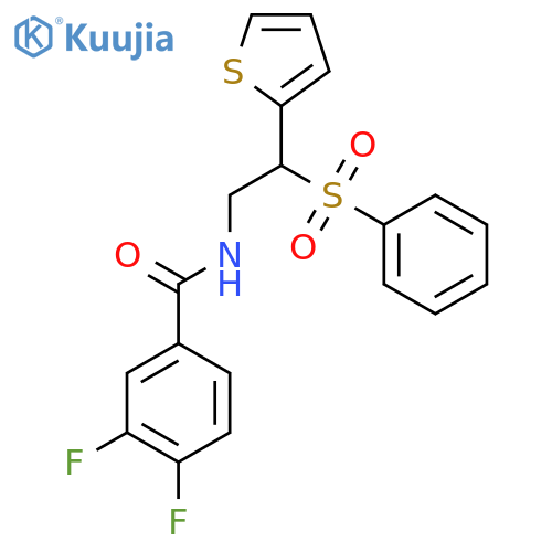 N-2-(benzenesulfonyl)-2-(thiophen-2-yl)ethyl-3,4-difluorobenzamide structure