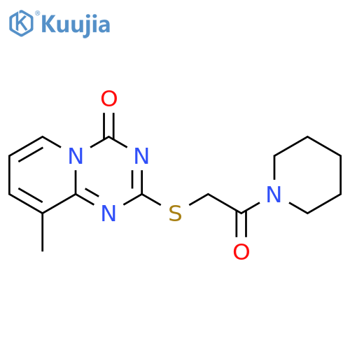 9-methyl-2-{2-oxo-2-(piperidin-1-yl)ethylsulfanyl}-4H-pyrido1,2-a1,3,5triazin-4-one structure