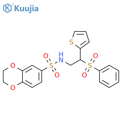 N-2-(benzenesulfonyl)-2-(thiophen-2-yl)ethyl-2,3-dihydro-1,4-benzodioxine-6-sulfonamide structure