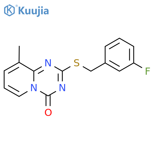 2-{(3-fluorophenyl)methylsulfanyl}-9-methyl-4H-pyrido1,2-a1,3,5triazin-4-one structure