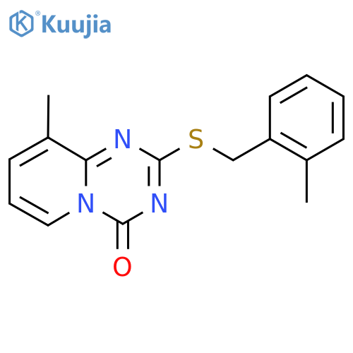 9-methyl-2-{(2-methylphenyl)methylsulfanyl}-4H-pyrido1,2-a1,3,5triazin-4-one structure