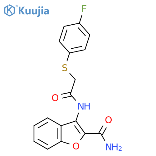 3-{2-(4-fluorophenyl)sulfanylacetamido}-1-benzofuran-2-carboxamide structure