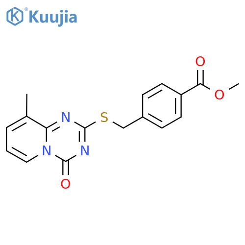 methyl 4-({9-methyl-4-oxo-4H-pyrido1,2-a1,3,5triazin-2-yl}sulfanyl)methylbenzoate structure