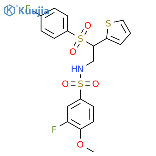 3-fluoro-N-2-(4-fluorobenzenesulfonyl)-2-(thiophen-2-yl)ethyl-4-methoxybenzene-1-sulfonamide structure