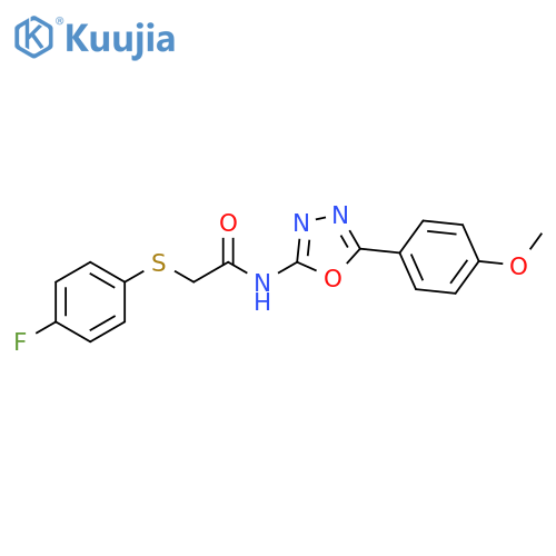 2-(4-fluorophenyl)sulfanyl-N-5-(4-methoxyphenyl)-1,3,4-oxadiazol-2-ylacetamide structure