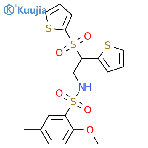 2-methoxy-5-methyl-N-2-(thiophen-2-yl)-2-(thiophene-2-sulfonyl)ethylbenzene-1-sulfonamide structure