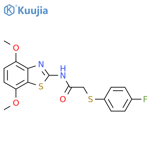 N-(4,7-dimethoxy-1,3-benzothiazol-2-yl)-2-(4-fluorophenyl)sulfanylacetamide structure