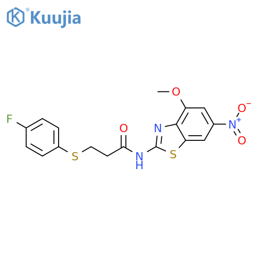 3-(4-fluorophenyl)sulfanyl-N-(4-methoxy-6-nitro-1,3-benzothiazol-2-yl)propanamide structure