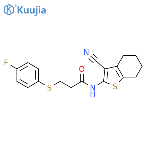 N-(3-cyano-4,5,6,7-tetrahydro-1-benzothiophen-2-yl)-3-(4-fluorophenyl)sulfanylpropanamide structure