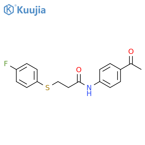 N-(4-acetylphenyl)-3-(4-fluorophenyl)sulfanylpropanamide structure