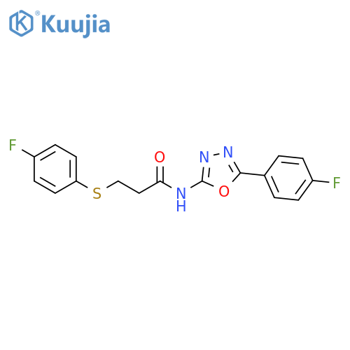 N-5-(4-fluorophenyl)-1,3,4-oxadiazol-2-yl-3-(4-fluorophenyl)sulfanylpropanamide structure