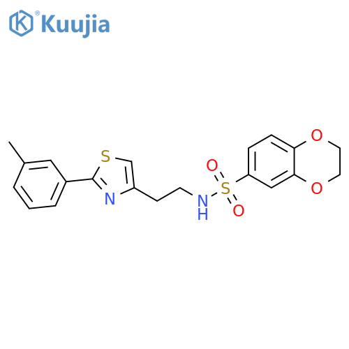 N-{2-2-(3-methylphenyl)-1,3-thiazol-4-ylethyl}-2,3-dihydro-1,4-benzodioxine-6-sulfonamide structure