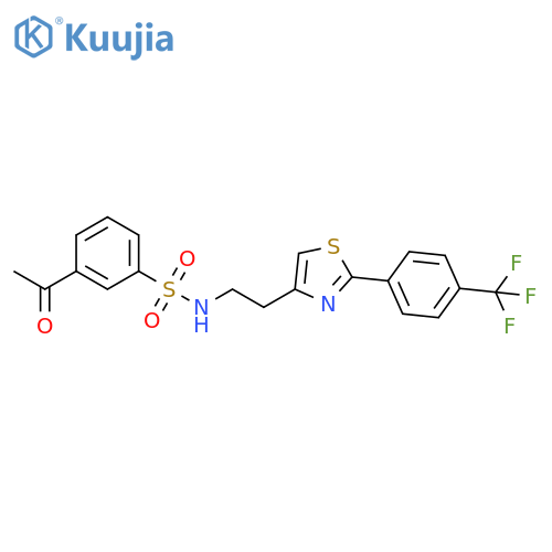 3-acetyl-N-(2-{2-4-(trifluoromethyl)phenyl-1,3-thiazol-4-yl}ethyl)benzene-1-sulfonamide structure