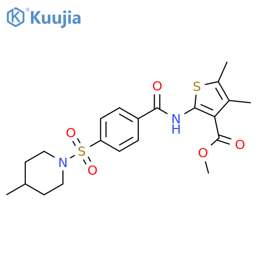 methyl 4,5-dimethyl-2-{4-(4-methylpiperidin-1-yl)sulfonylbenzamido}thiophene-3-carboxylate structure