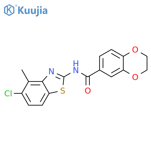 N-(5-chloro-4-methyl-1,3-benzothiazol-2-yl)-2,3-dihydro-1,4-benzodioxine-6-carboxamide structure