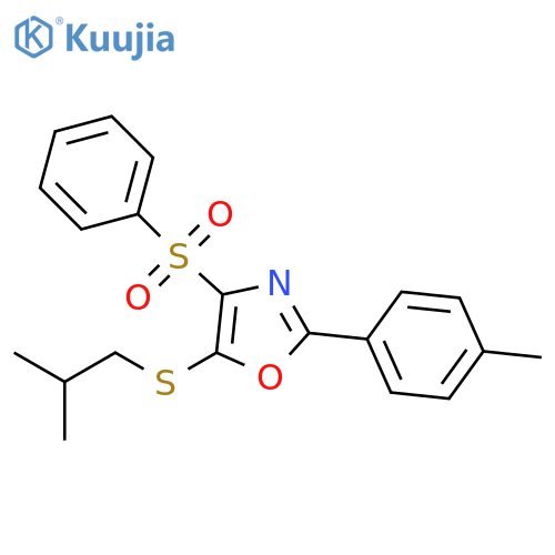 4-(benzenesulfonyl)-2-(4-methylphenyl)-5-(2-methylpropyl)sulfanyl-1,3-oxazole structure