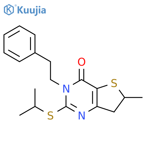 6-methyl-3-(2-phenylethyl)-2-(propan-2-ylsulfanyl)-3H,4H,6H,7H-thieno3,2-dpyrimidin-4-one structure